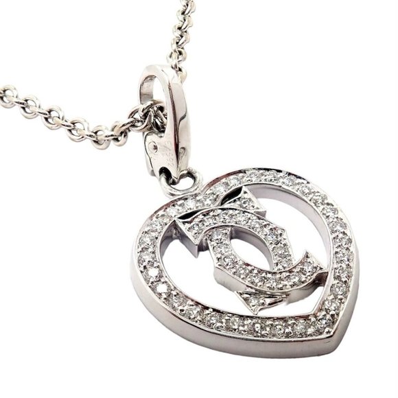 Authentic! Cartier Double C Heart 18k White Gold Diamond Pendant Necklace - Picture 7 of 11